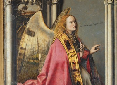 The Angel, Gabriel, making the Annunciation to the Virgin Mary (detail) by Master of the Aix Annunciation
